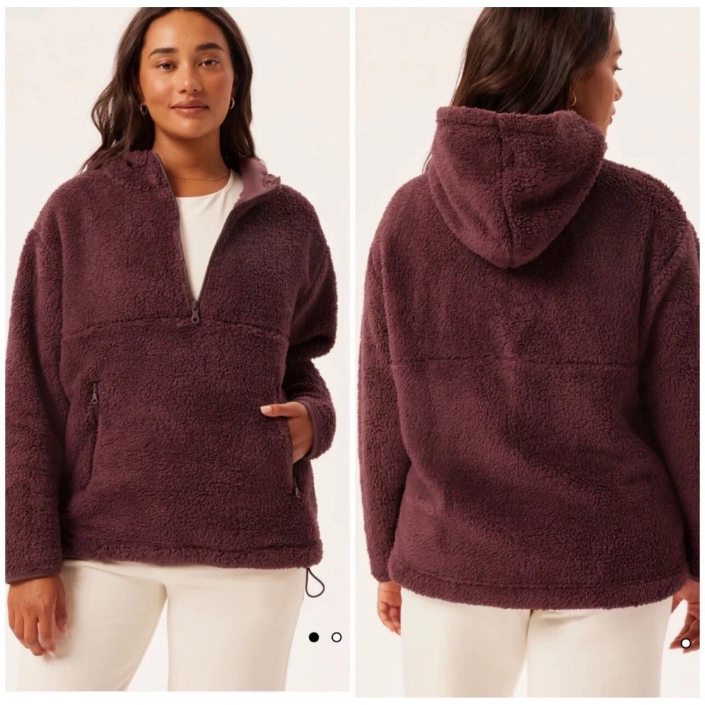 Girlfriend Collective Sz XL Brown Recycled Half-zip Teddy Fleece Jacket Hoodie